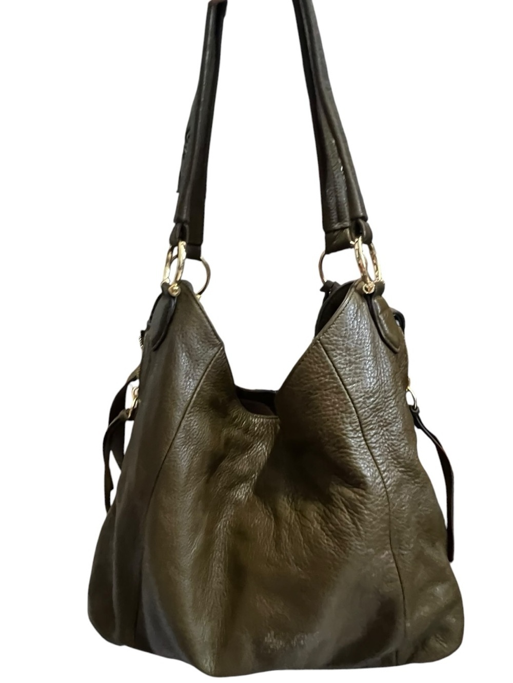 G.I.L.I. Olive Green Leather Shoulder Hobo Bag with Gold Hardware EUC